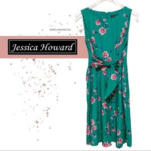Jessica Howard Green Floral Sleeveless Midi Dress
